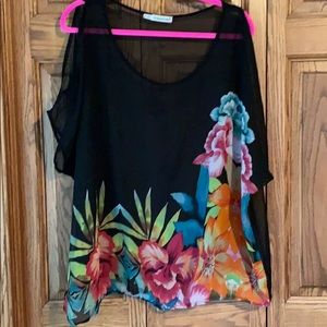 Maurices tropical sheer shirt with vented sleeve